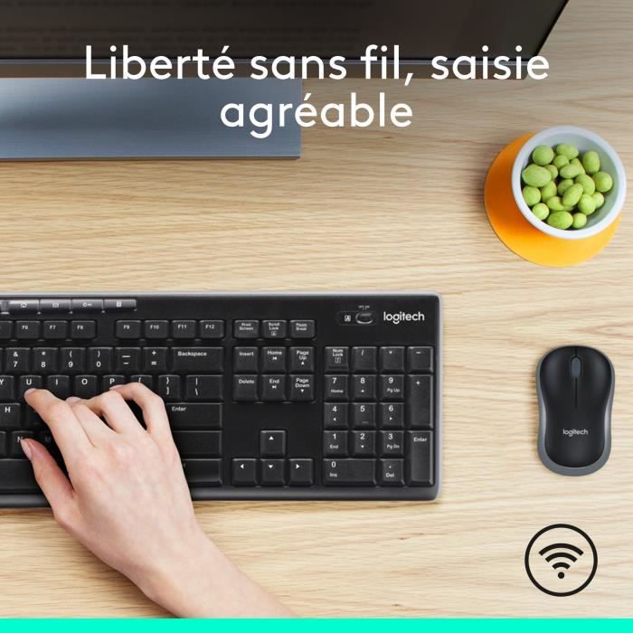 Ensemble Clavier Souris - Sans fil - Logitech - MK270 - AZERTY - Noir