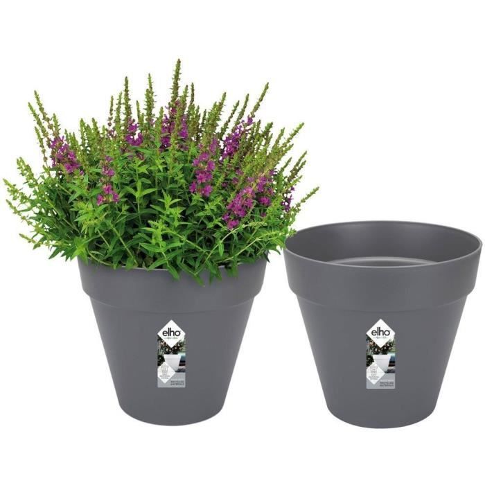 ELHO Lot de 2 pots de fleurs rond Loft Urban - 19 L - Ø 28.5 x H 26 cm - Noir