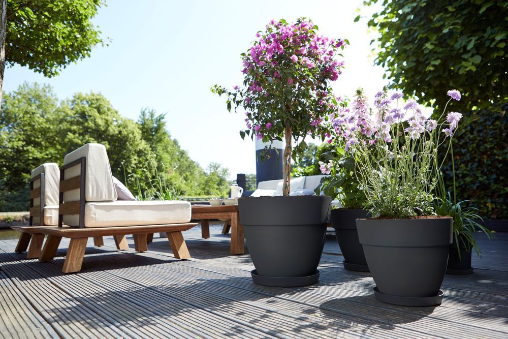 ELHO Lot de 2 pots de fleurs rond avec soucoupes Vibia Campana + Loft - Ø29,8 x H25,8cm + soucoupe Ø21 x H2,8cm - 22 L - Noir