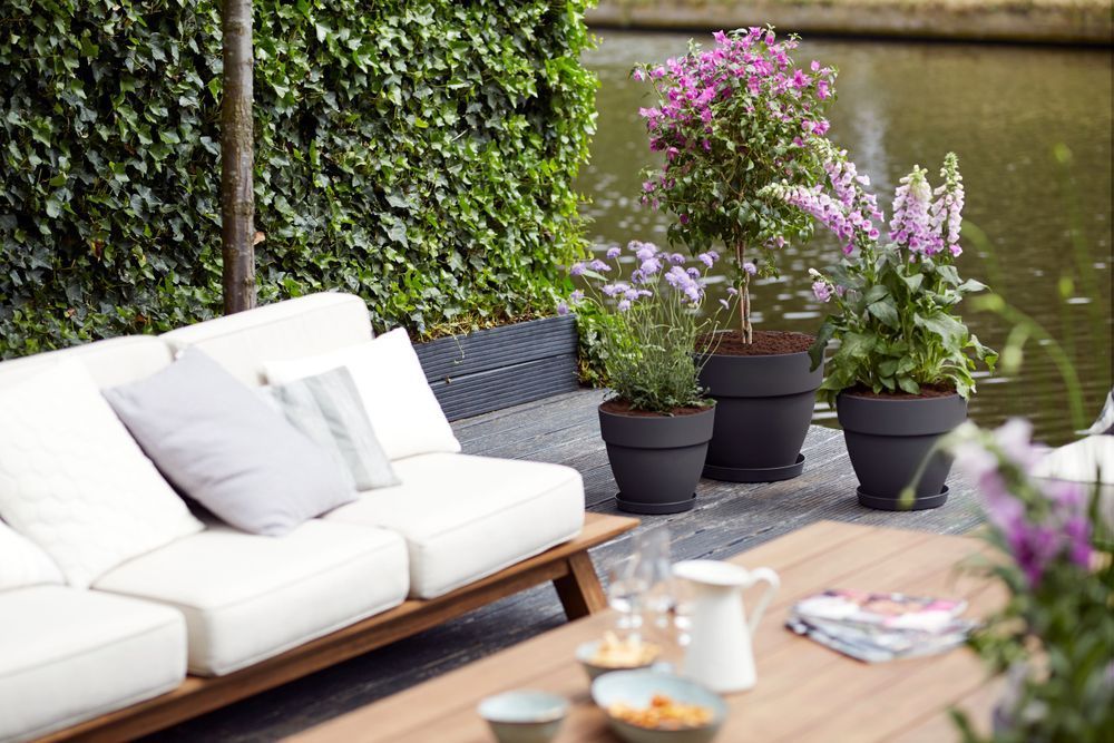 ELHO Lot de 2 pots de fleurs rond avec soucoupes Vibia Campana + Loft - Ø29,8 x H25,8cm + soucoupe Ø21 x H2,8cm - 22 L - Noir