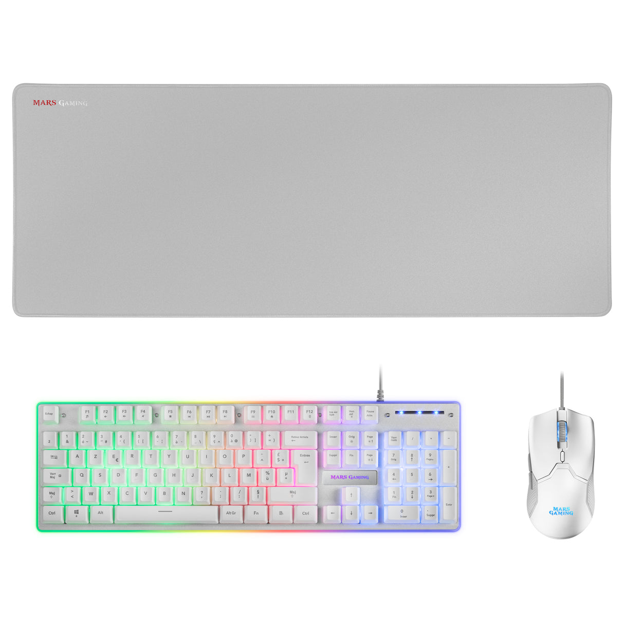 Pack Gamer 3en1 (Clavier/Souris/Tapis) Mars Gaming MCPX RGB (Blanc)