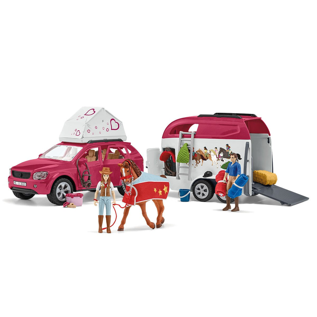 Voyage en voiture avec remorque pour chevaux, Coffret figurines Schleich 42535 Horse Club pour enfants de 5 ans