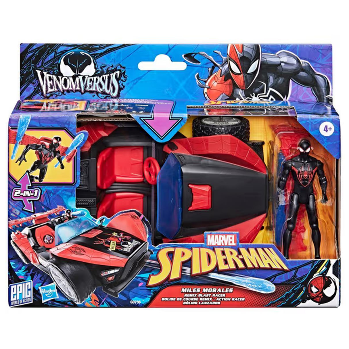 Figurine 10 cm Miles Morales Bolide de course Remix, Marvel Spider-Man VenomVersus Epic World of Action, des 4 ans