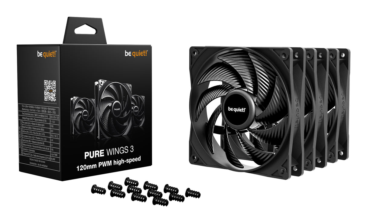 Lot de 3 Ventilateurs de boitier be quiet! Pure Wings 3 Haute Vitesse PWM - 12cm (Noir)