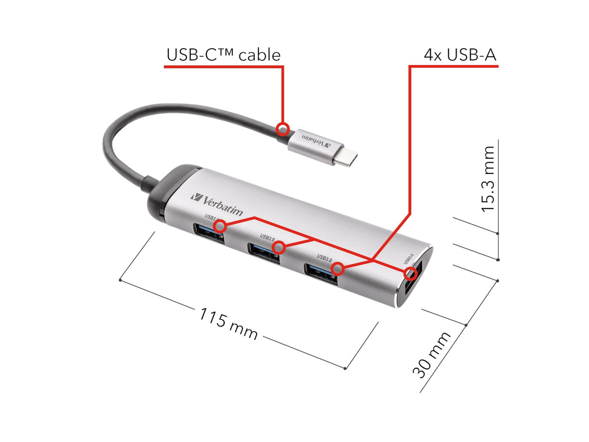 Hub USB Type C Verbatim - 4 ports USB 3.2 (Argent)