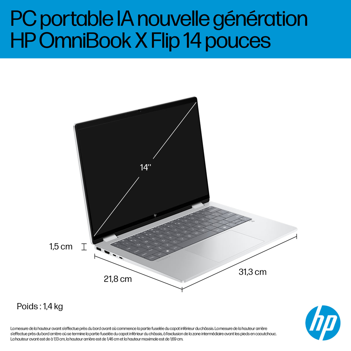 PC Portable HP OmniBook X Flip 2-en-1 14-fm0009nf - Windows 11 - 14 2K OLED - Core Ultra 5 226V - RAM 16Go - 512Go SSD - AZERTY