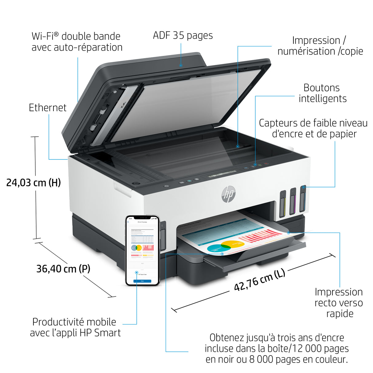 Imprimante Tout-en-un HP Smart Tank 7305 - Jet d'encre thermique - Couleur - A réservoir d'encre