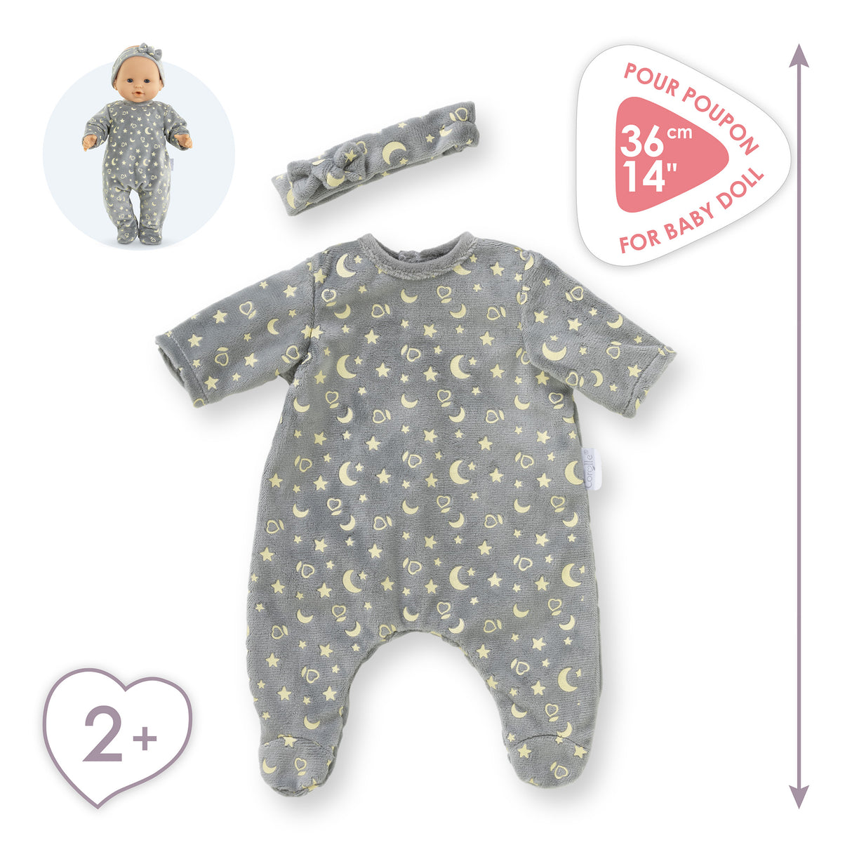 Pyjama - Corolle - Brille dans la Nuit - 36 cm - Étoiles phosphorescentes - Facile a enfiler