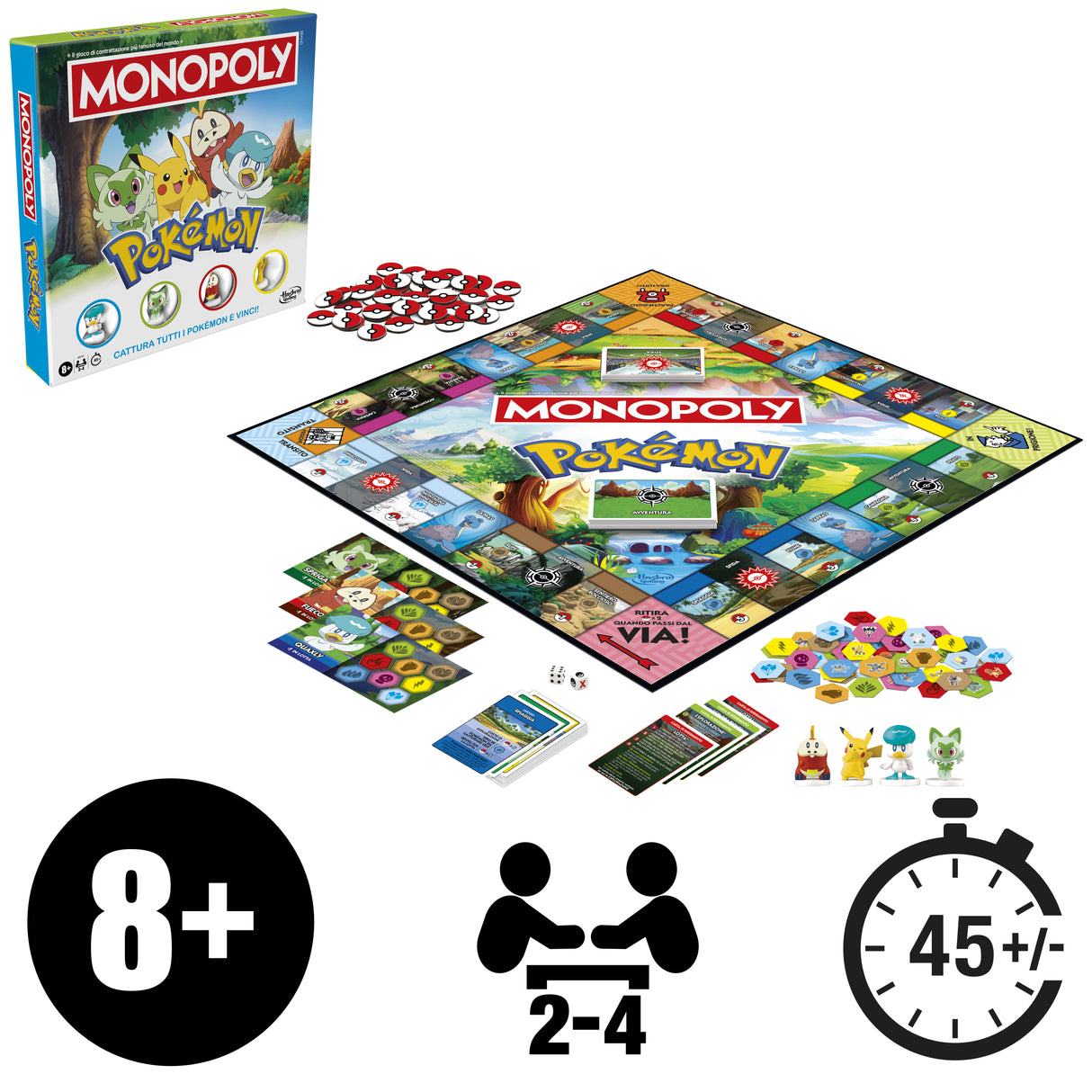 Monopoly Pokémon, jeu de société de plateau, 2 a 4 joueurs, jeux pour enfants et fans de Pokémon, env. 45 minutes, des 8 ans