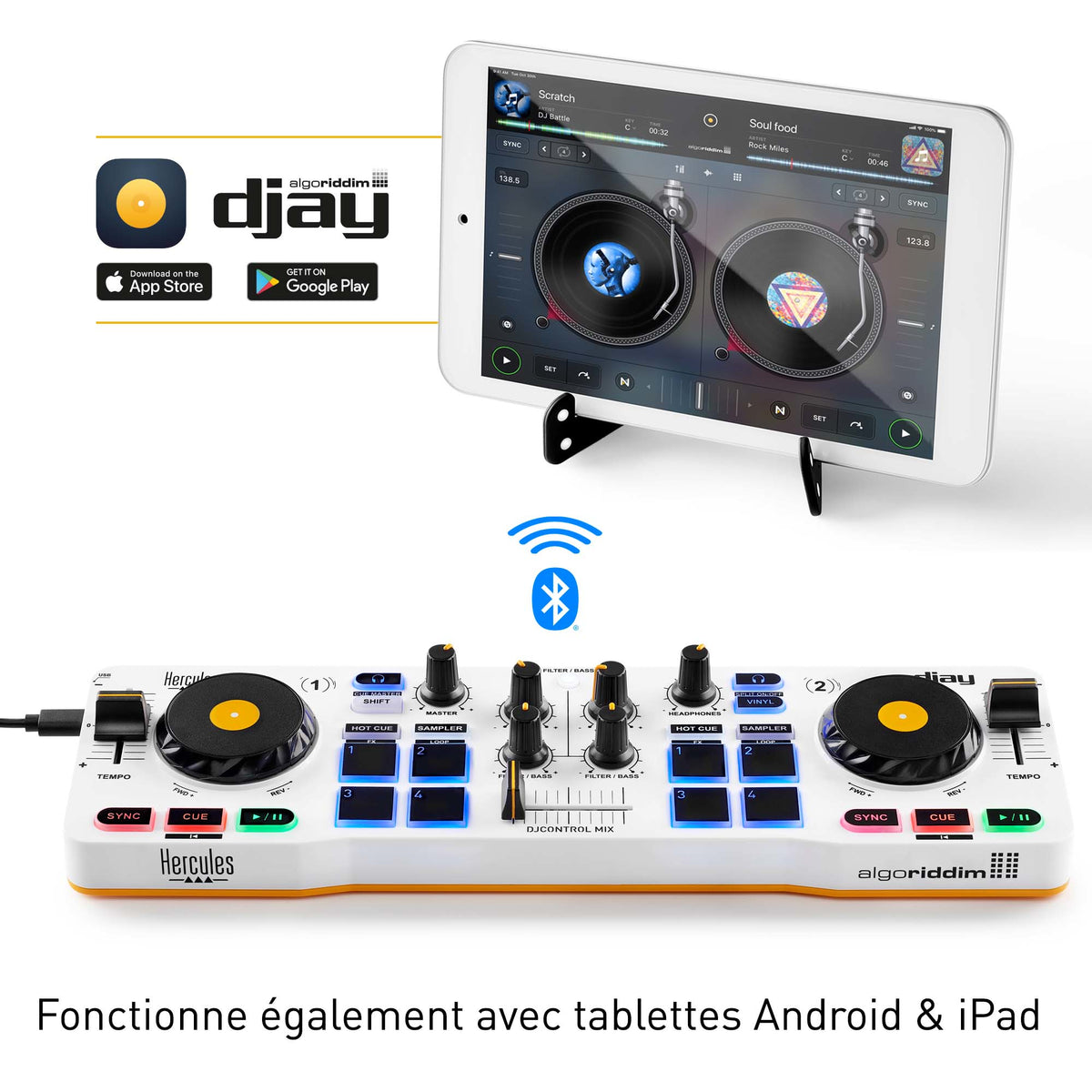 HERCULES DJ CONTROL MIX - Contrôleur DJ Bluetooth pour Smartphone (iOS et Android) - App djay - 2 voies