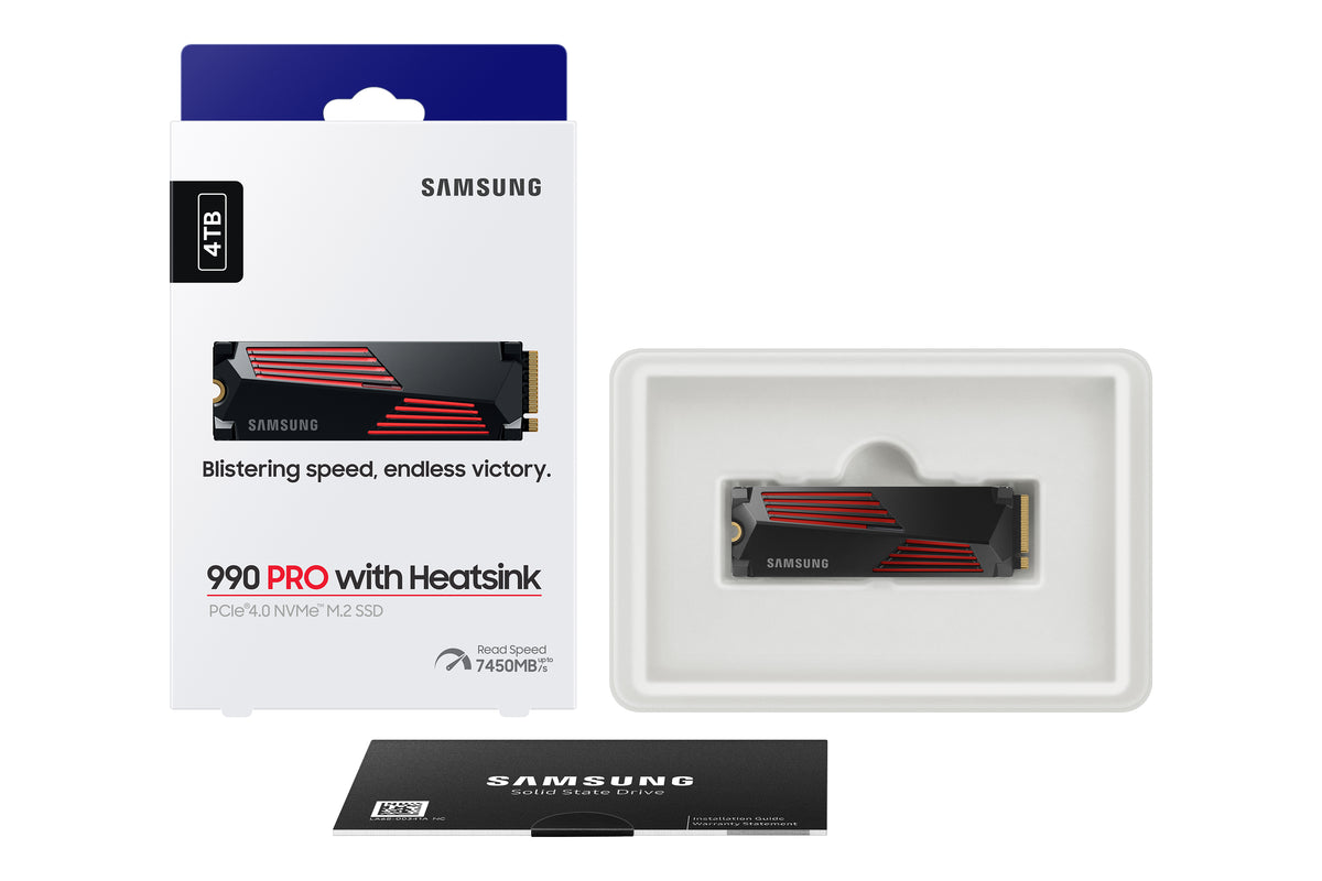 SAMSUNG - 990 PRO avec dissipateur- SSD Interne - 4 To - NVMe M.2 PCIe 4.0x4 - Vitesse lecture jusqu'a 7 450 Mo/s