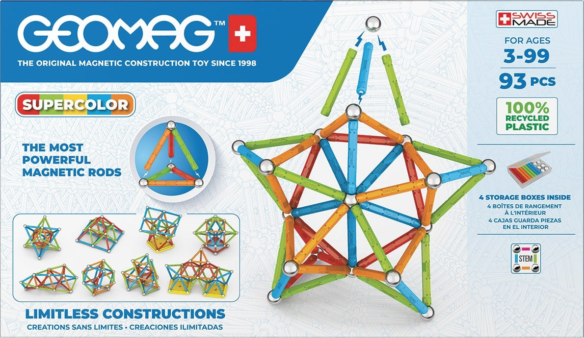 Jeu de construction magnétique - GEOMAG - Supercolor - 93 pieces - Magnétique - Des 3 ans