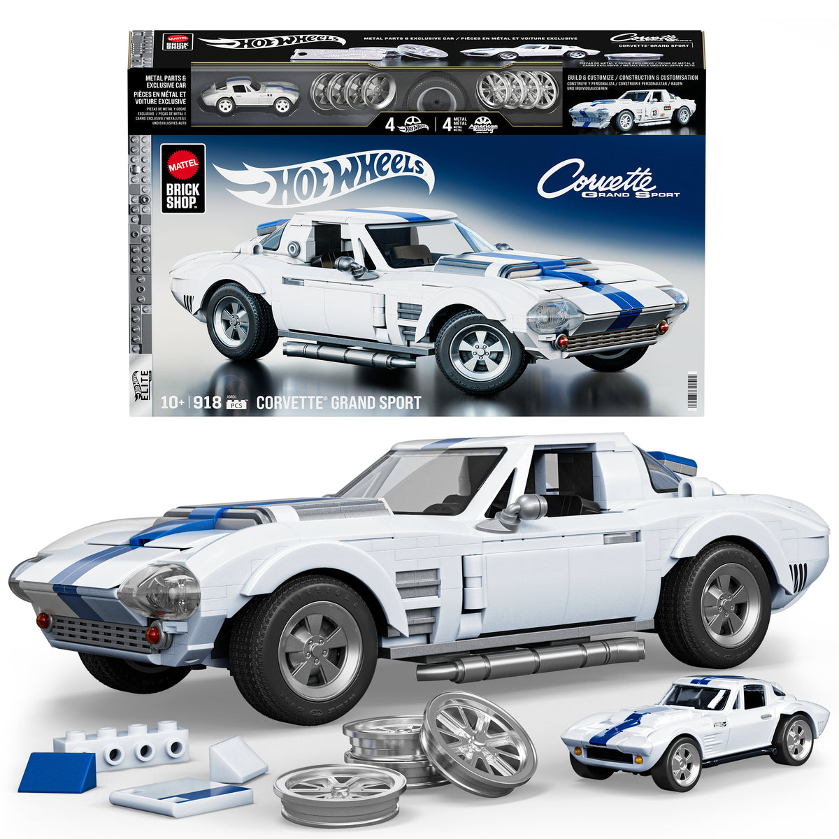 Hot Wheels - Coffret de Construction Corvette Grand Sport - Avec 918 pieces - Mattel Brick Shop - JGR31