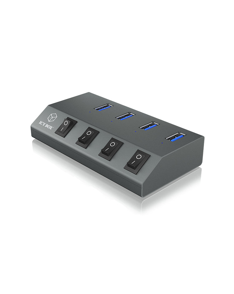 Hub USB 3.0 Icy Box IB-HUB1405 4 ports avec interrupteurs (Gris)