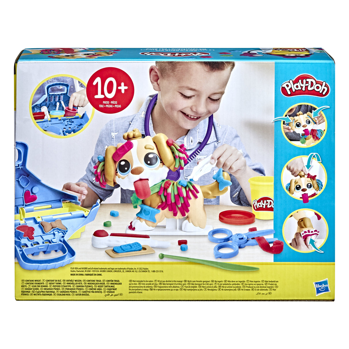 Play-Doh Le cabinet vétérinaire avec chien, avec 5 pots de pâte a modeler et 10 outils, jouet périscolaire, Les classiques