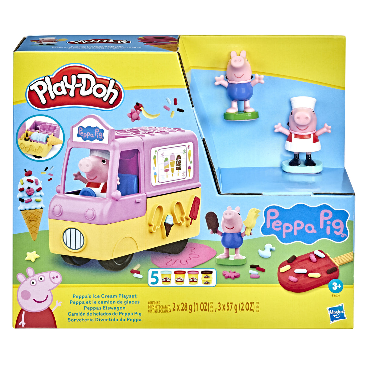 Play-Doh Peppa et le camion de glaces, figurines Peppa et George, 5 pots de pâte a modeler, des 3 ans