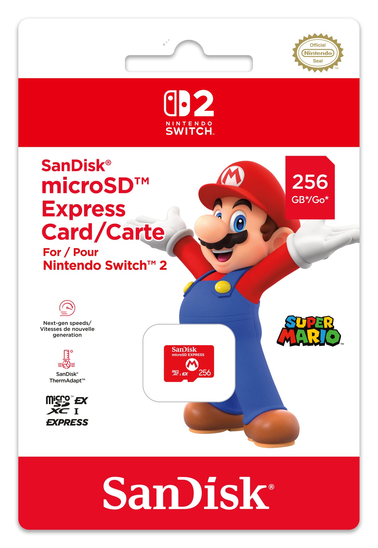 Carte mémoire Micro SD Express 256Go Sandisk pour Nintendo Switch 2