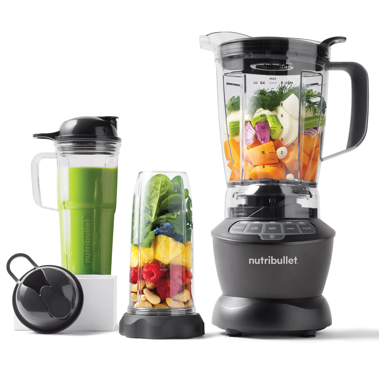 Blender - NUTRIBULLET Combo - NBF500DG - 1200 Watt - Pichet 1.65L - 2 tasses et 2 couvercles de voyage inclus - Noir - Sans BPA