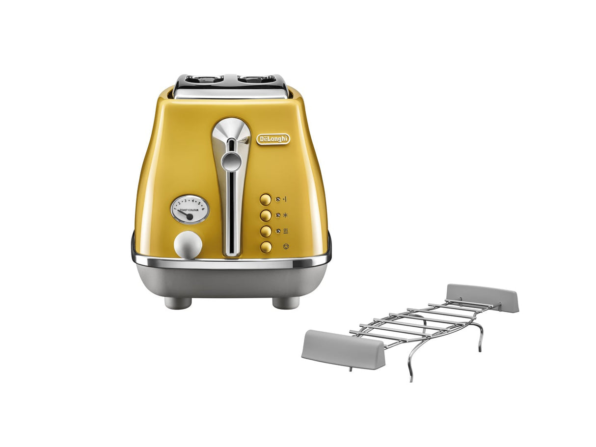 Grille-pain - DELONGHI - ICONA CAPITALS - 2 tranches - 900W - Chauffe viennoisseries - Jaune