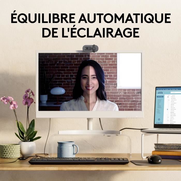 Webcam Logitech Brio 100 Full HD avec confidentialité, Correction automatique de l''éclairage, USB-A - Graphite