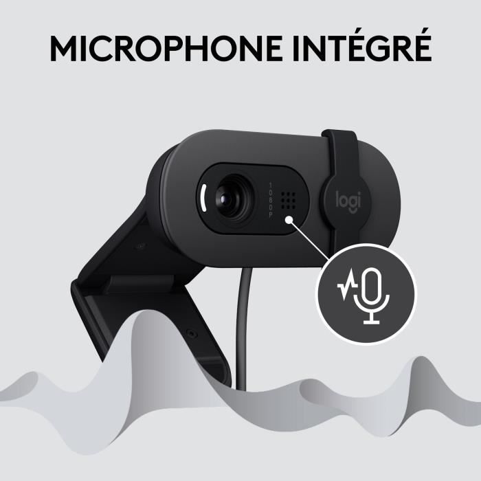 Webcam Logitech Brio 100 Full HD avec confidentialité, Correction automatique de l''éclairage, USB-A - Graphite