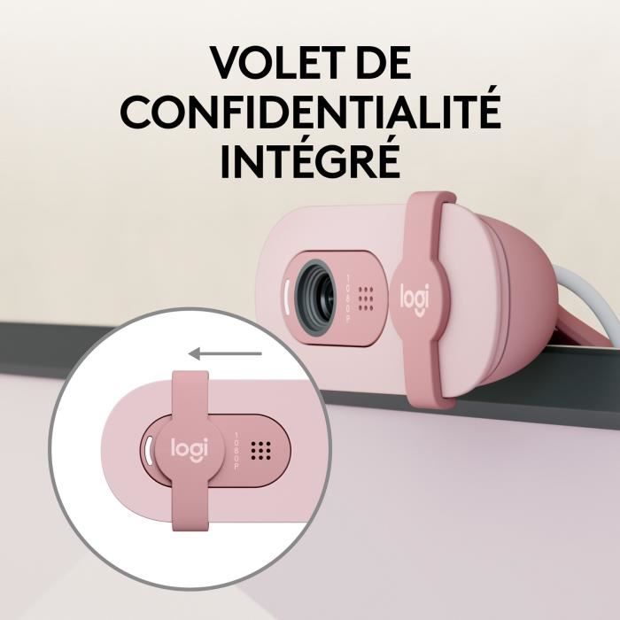 Webcam - Full HD 1080p - Logitech - Brio 100 - Microphone intégré - Rose