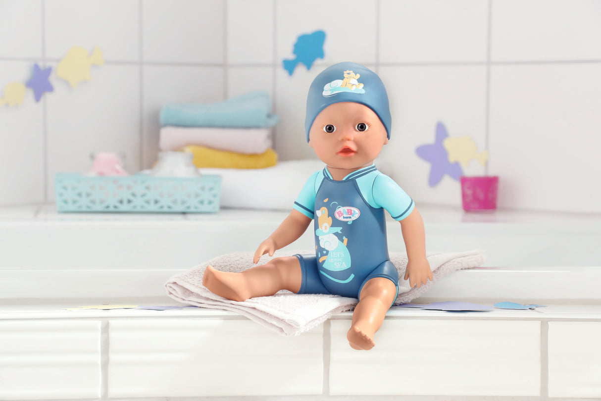 Poupon - BABY BORN - Ma premiere nage - Poupée garçon 30 cm - Tenue non détachable et bonnet - Jouet de bain - Des 1 an