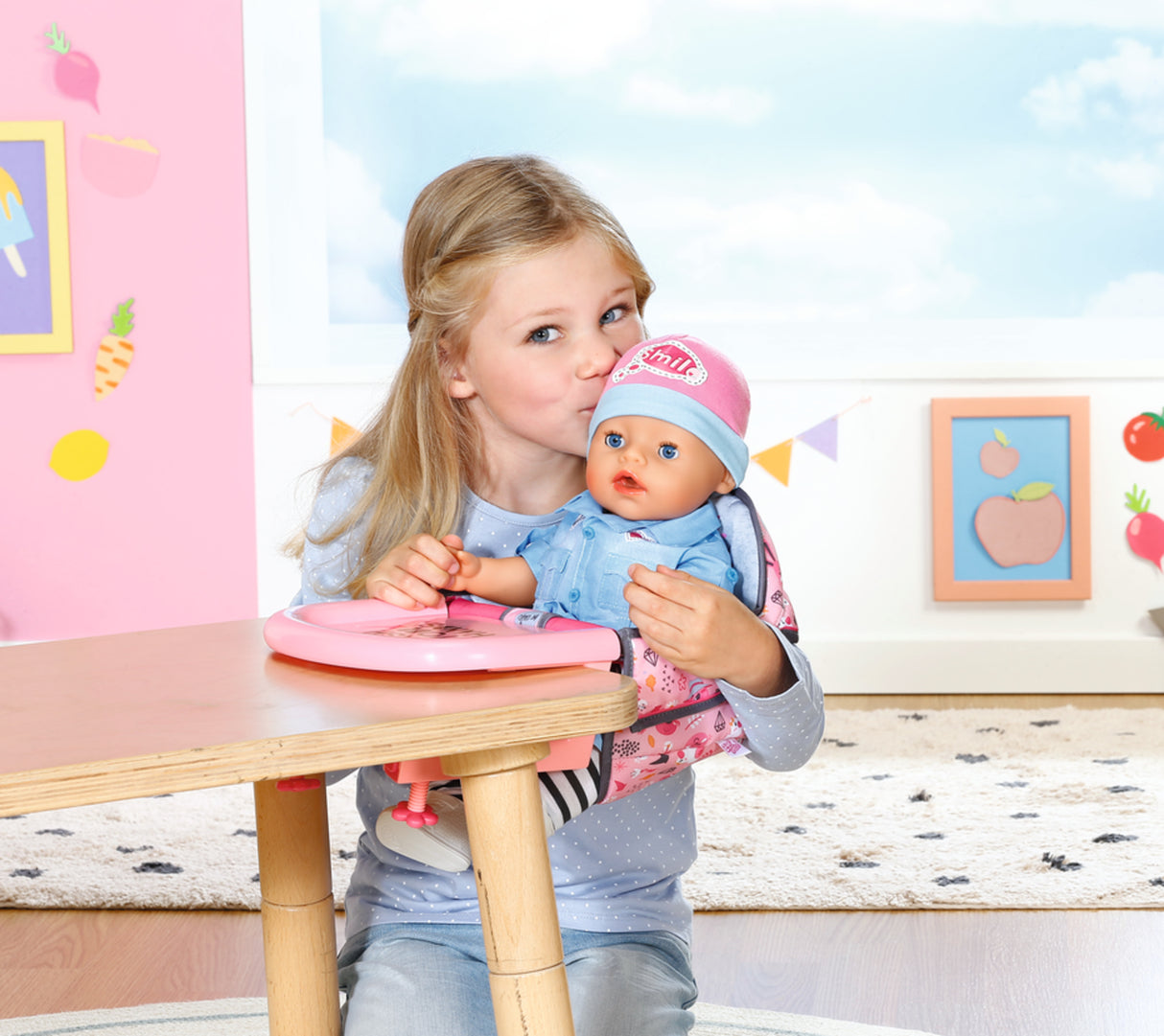 Chaise haute pour poupon - BABY BORN - Se fixe sur la table - Jouet d'imitation - Rose - Des 3 ans