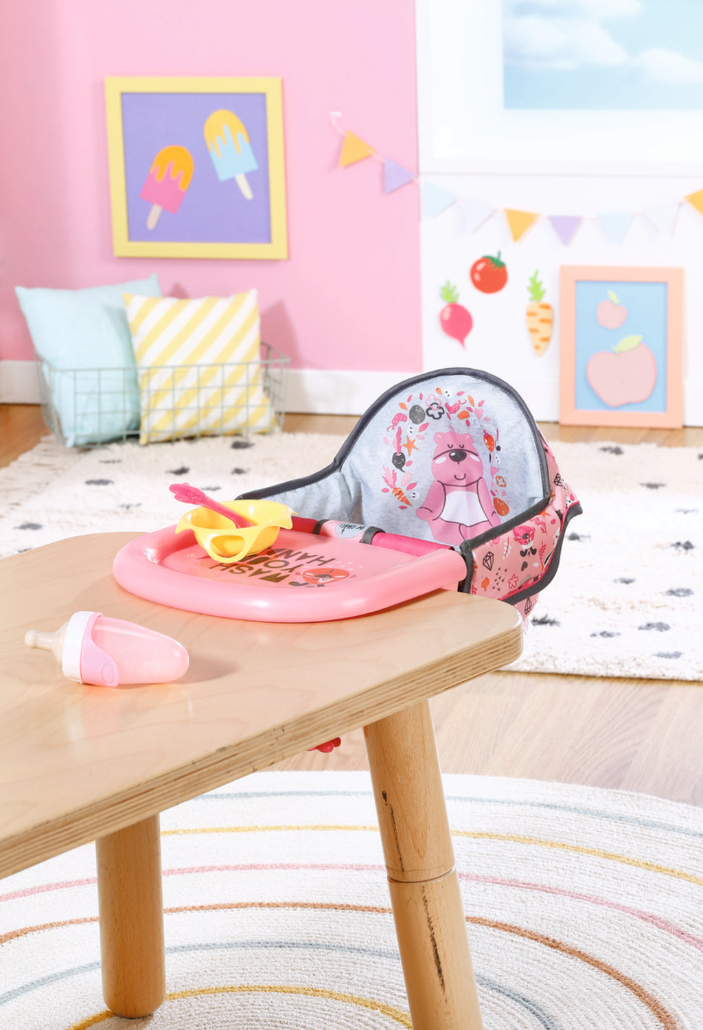 Chaise haute pour poupon - BABY BORN - Se fixe sur la table - Jouet d'imitation - Rose - Des 3 ans