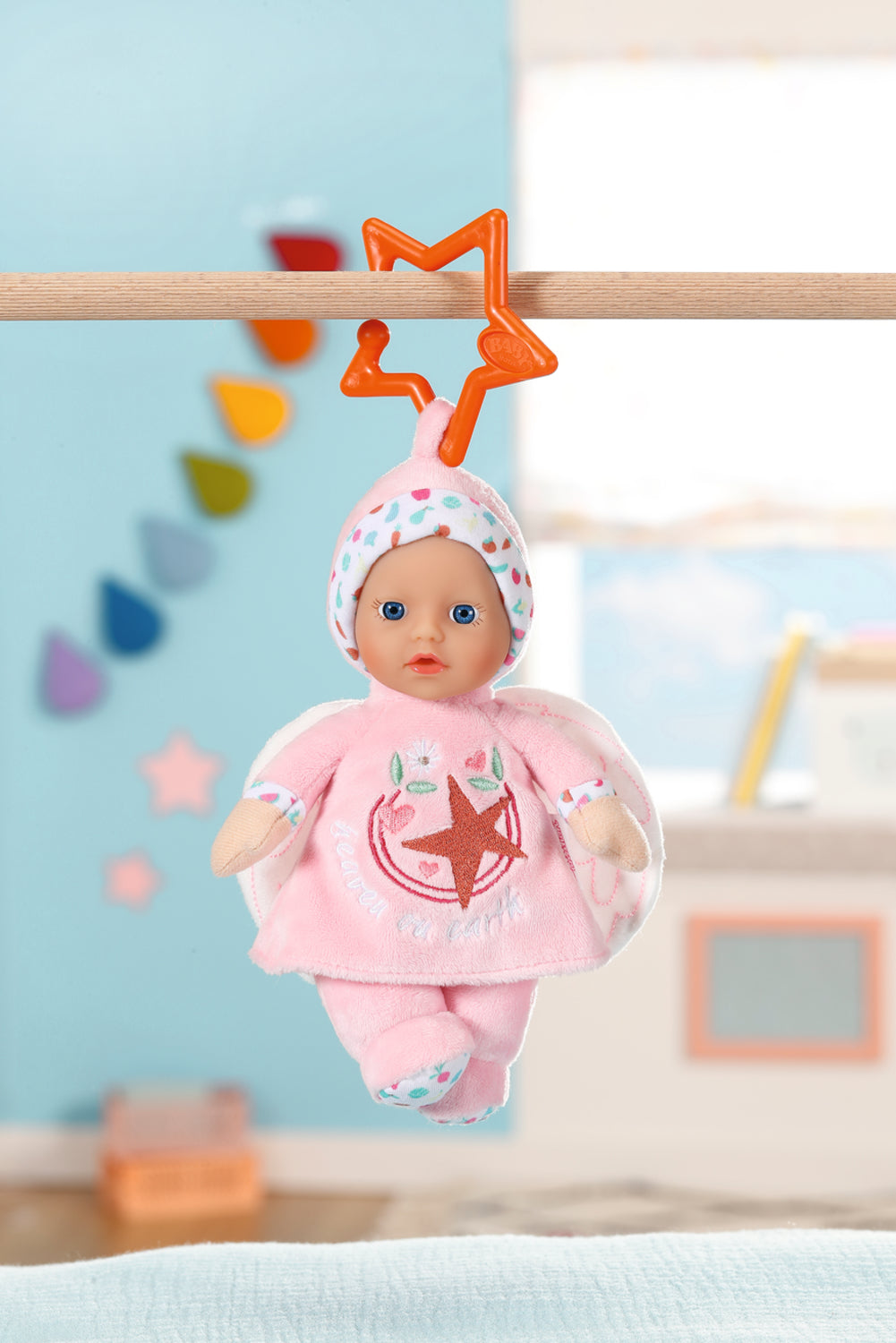 Poupon - BABY BORN - Poupon Ange - 18cm - Hochet intégré - Tout doux - Lavable - Des la naissance - Bleu OU Rose
