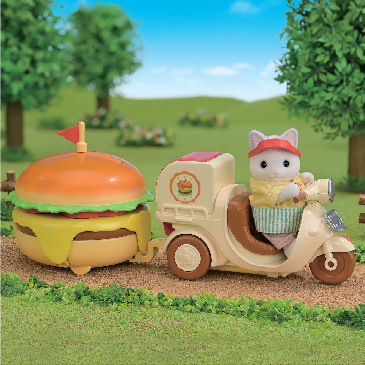 Jeu de Restauration - SYLVANIAN FAMILIES - Stand de Hamburgers - Papa Chat Latté et Scooter
