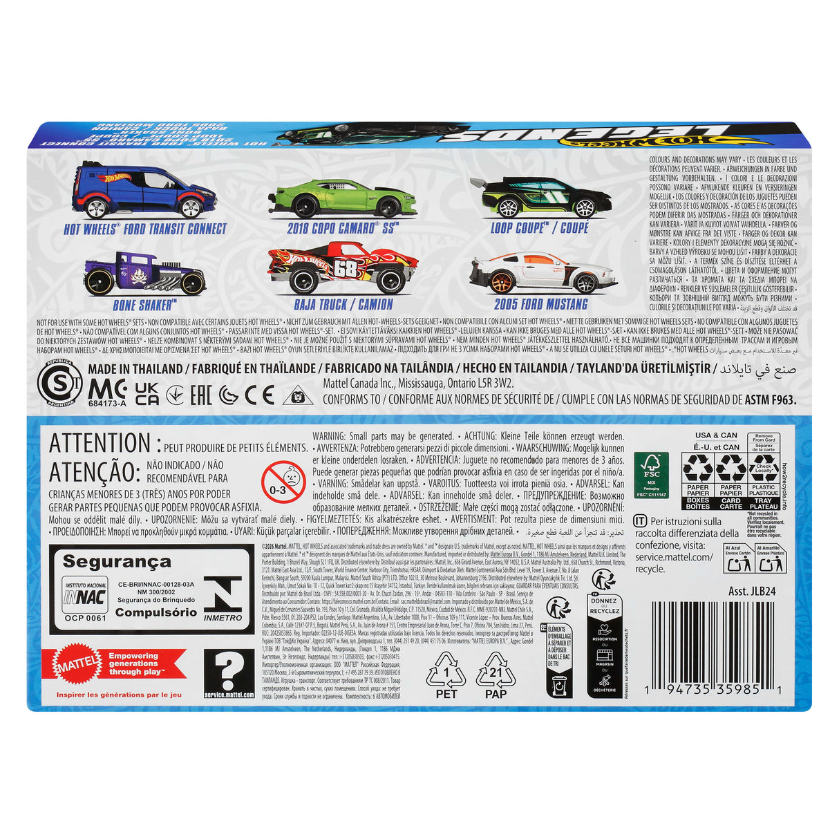 Hot Wheels Coffret Legends, lot de 6 véhicules et camions - en métal moulé - échelle 1/64 - a collectionner - JLB24