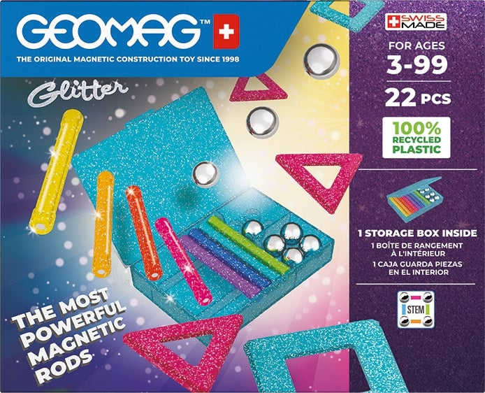 Jeu de construction magnétique - GEOMAG - Glitter Panels Recycled 22 pieces - Paillettes - Écologique - Créatif