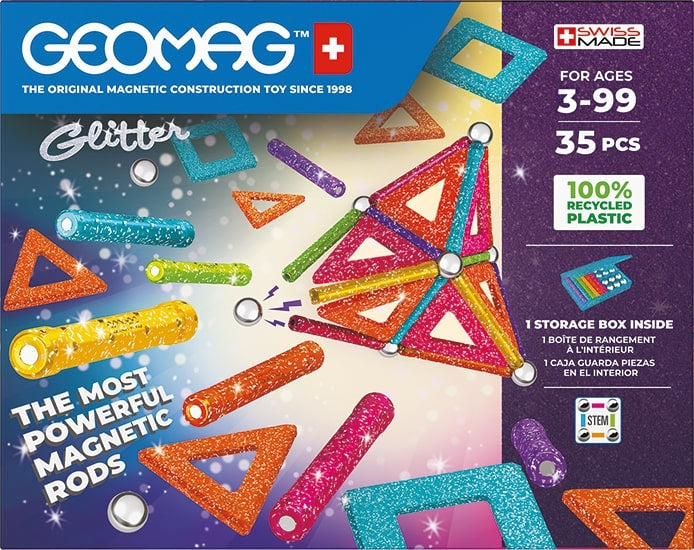 Coffret de construction - GEOMAG - Glitter Panels - 35 pieces - Magnétique - Plastique recyclé