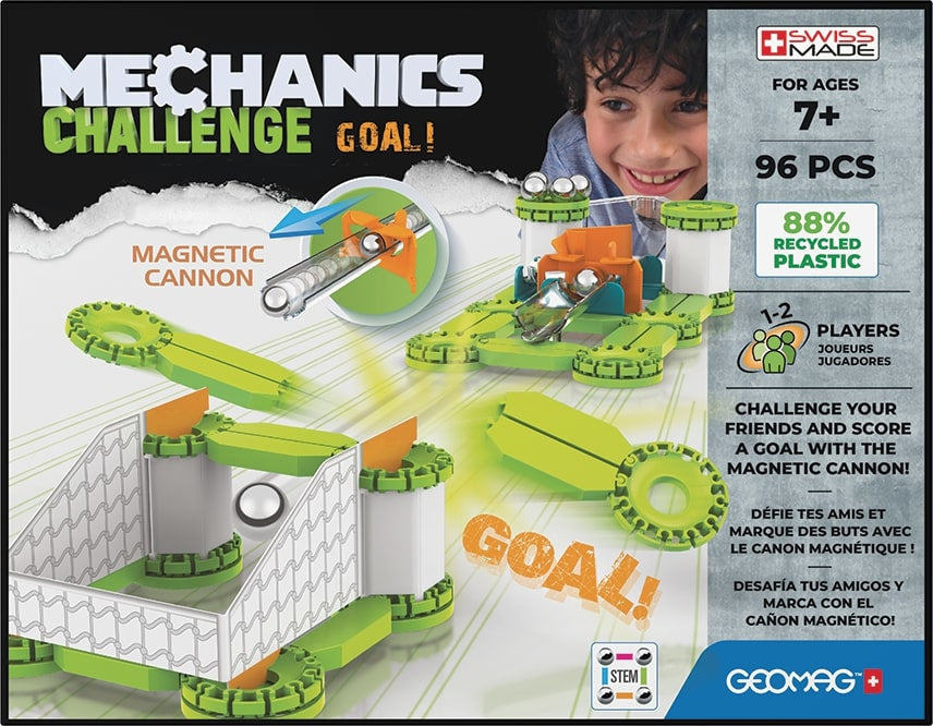 Coffret de construction - GEOMAG - Mechanics Challenge Goal! - 96 pieces - Magnétique - Jeu interactif - Plastique recyclé