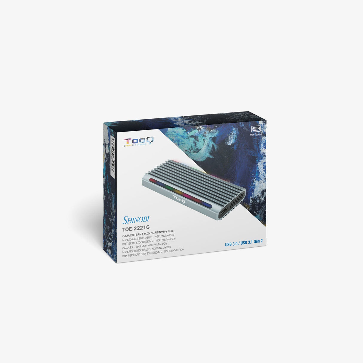 Boitier externe USB-C 3.2 Tooq Shinobi RGB - S-ATA/NVMe M.2 Type 2280 (Gris)