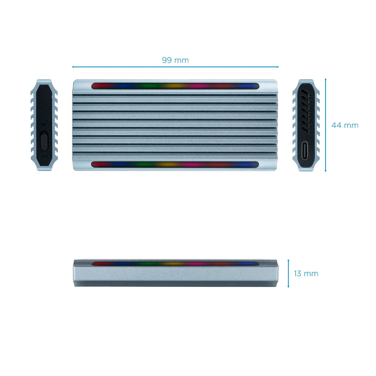 Boitier externe USB-C 3.2 Tooq Shinobi RGB - S-ATA/NVMe M.2 Type 2280 (Gris)