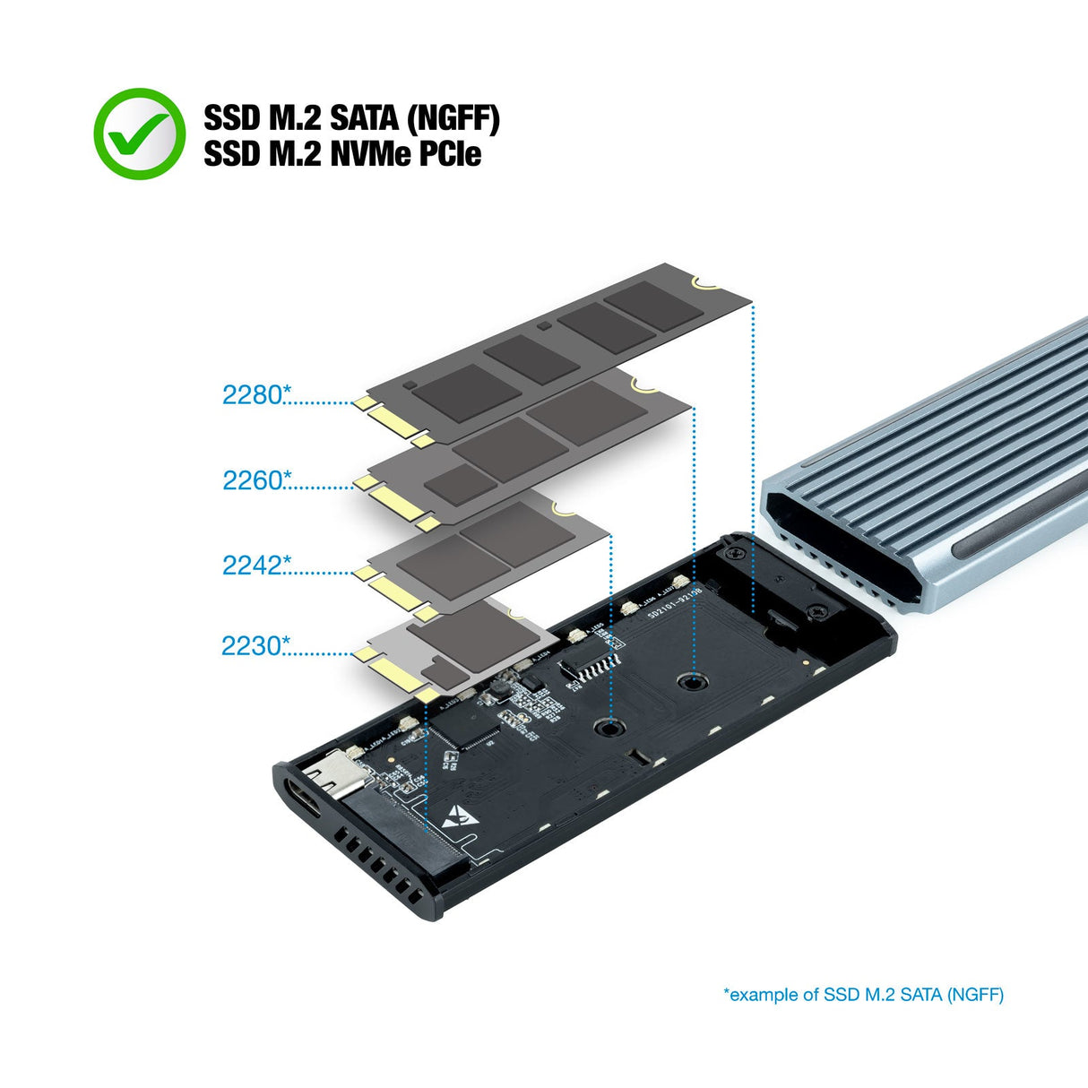 Boitier externe USB-C 3.2 Tooq Shinobi RGB - S-ATA/NVMe M.2 Type 2280 (Gris)