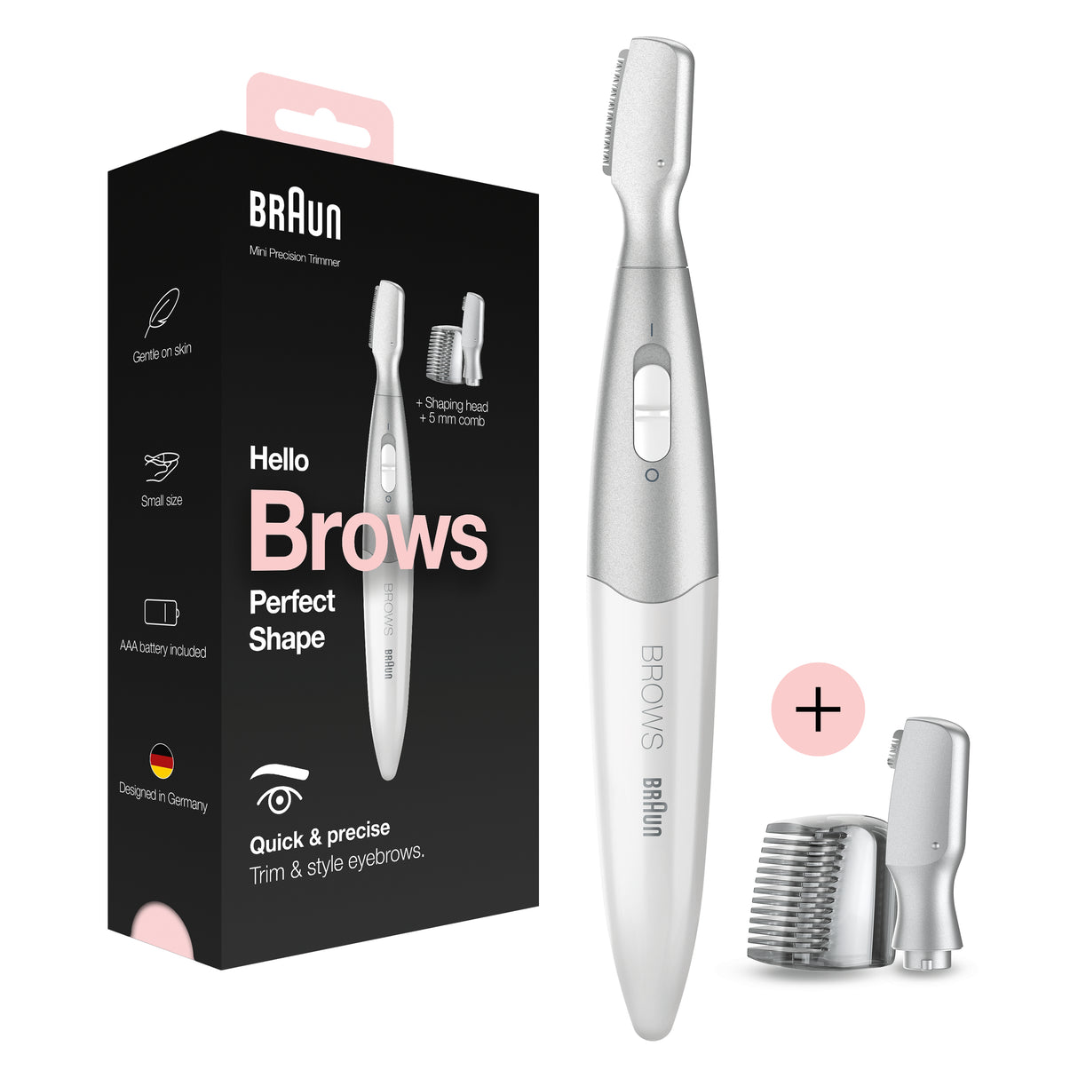 Mini-tondeuse de précision - BRAUN - FG1106 Sourcils- 1 vitesse - Pile - Gris / Blanc