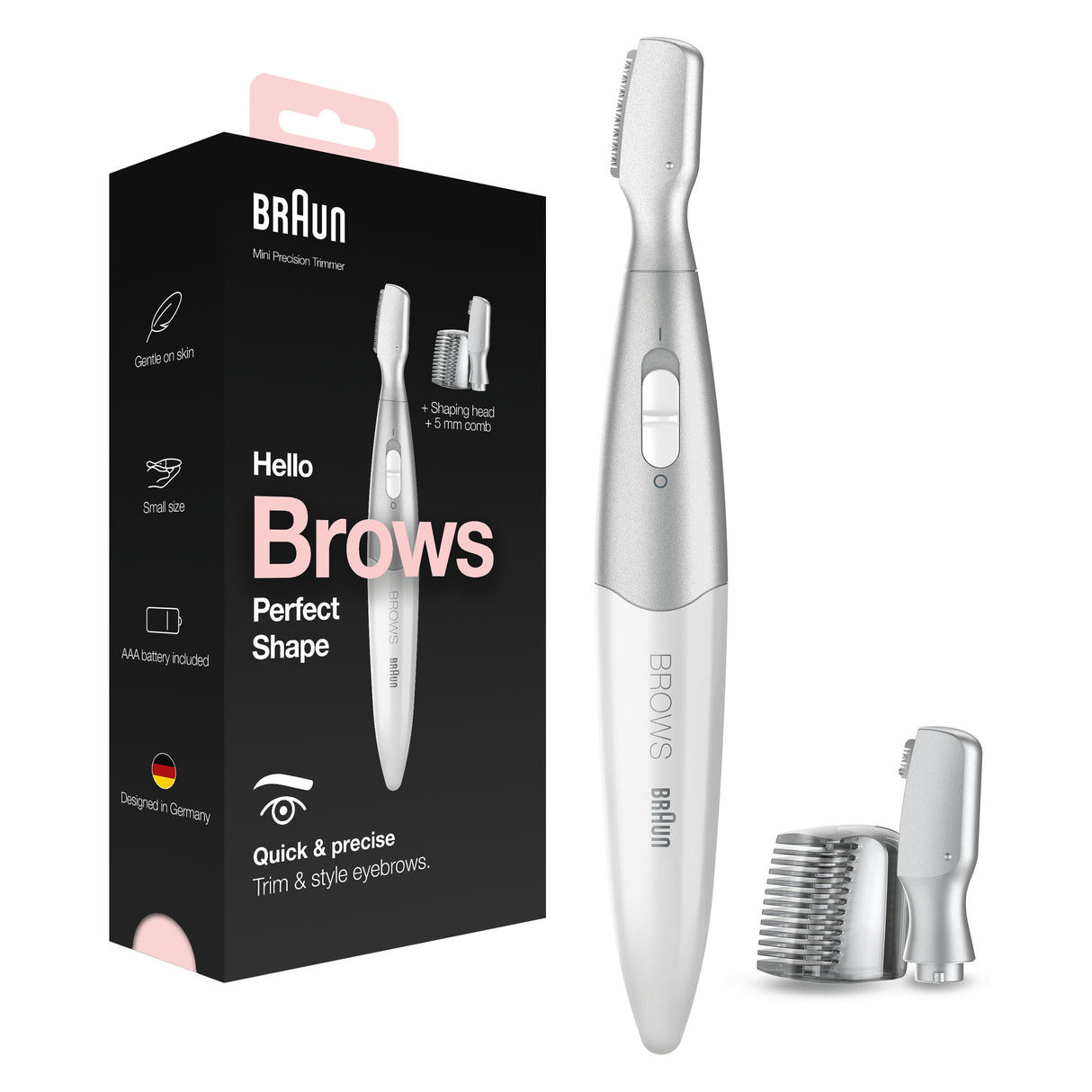Mini-tondeuse de précision - BRAUN - FG1106 Sourcils- 1 vitesse - Pile - Gris / Blanc