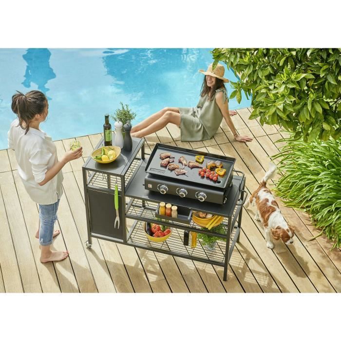 BRASERO Chariot pour Plancha - 128x60x89 cm - Pour plancha jusqu'a 4 feux - Métal - Noir