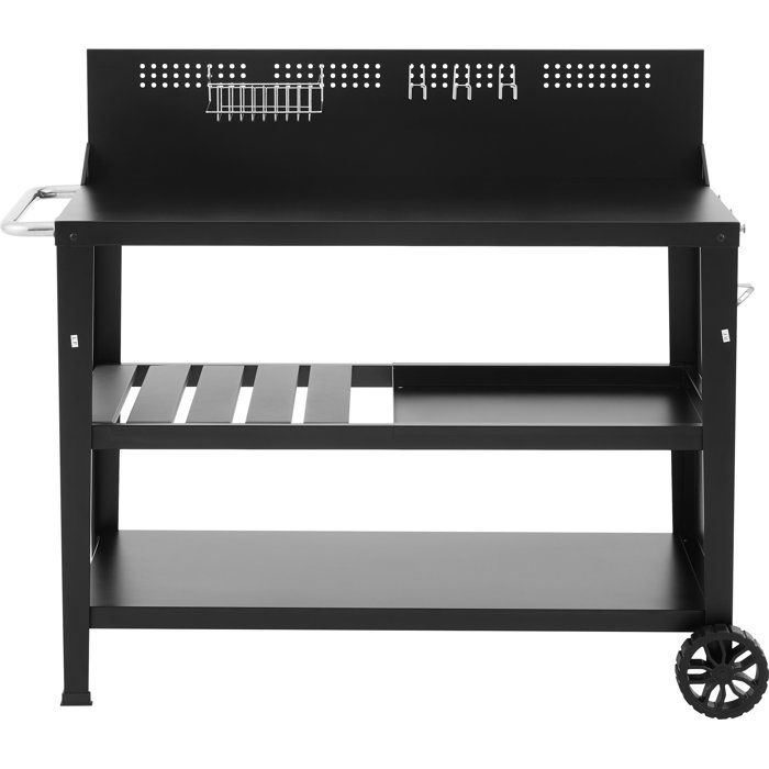 Chariot multifonction - COOKINGBOX - Plateau supérieur : 100 x 50 cm - Poignée - 2 roues arrieres - Acier