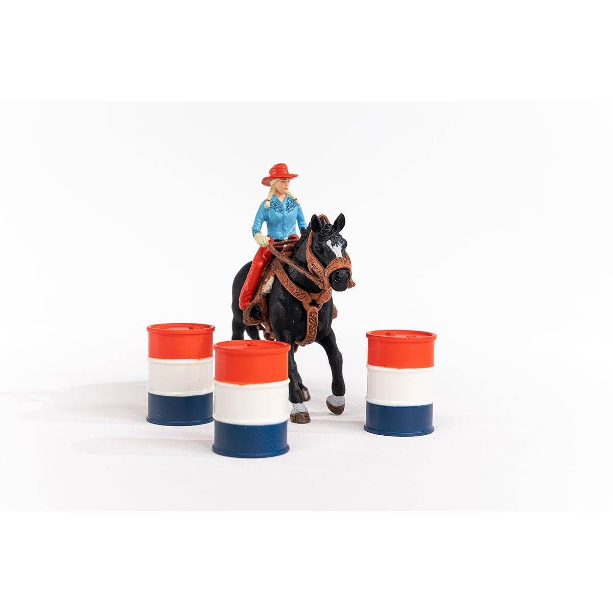 Figurine Cowgirl et Tonneaux de Racing, avec figurine et cheval, Schleich 42576 Farm World