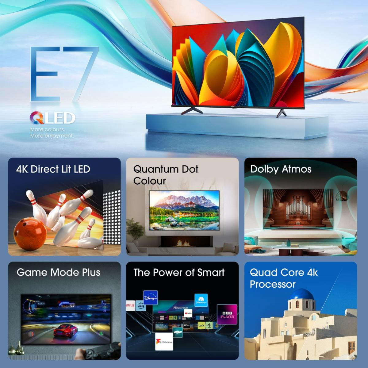 Hisense 50E7NQ - TV QLED 50" (126 cm) - 4K UHD 3840x2160 - HDR10 - TV connecté - 3xHDMI 2.1 - WiFi