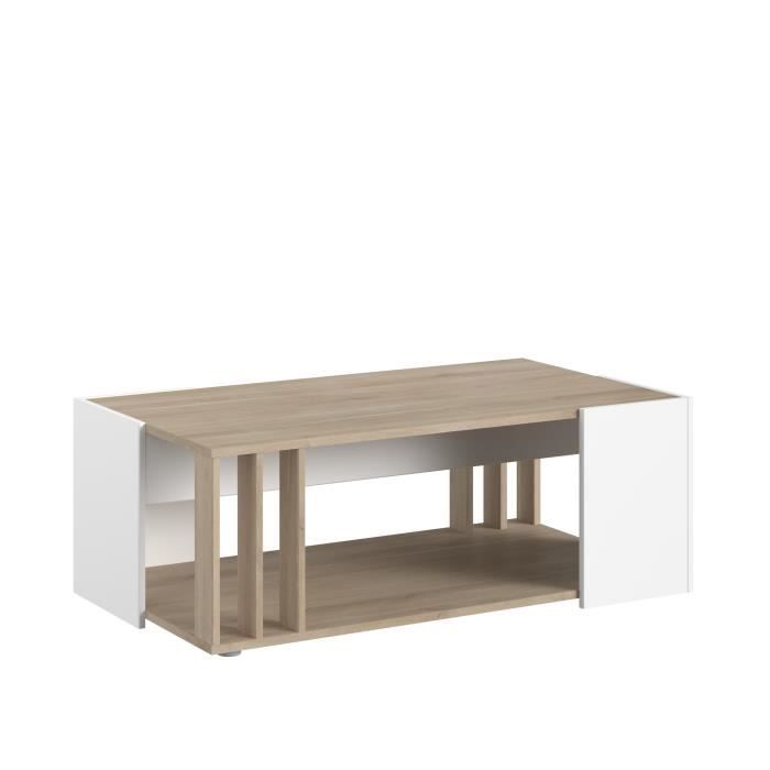 Table basse AUSTRAL - DÈcor blanc et chene du Japon - L 119 x P 43 x H 68 cm - PARISOT