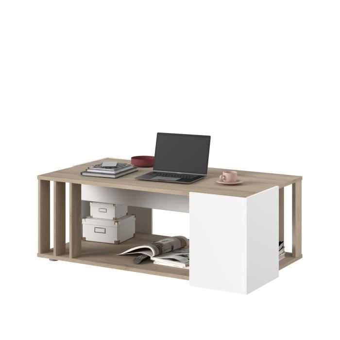 Table basse AUSTRAL - DÈcor blanc et chene du Japon - L 119 x P 43 x H 68 cm - PARISOT