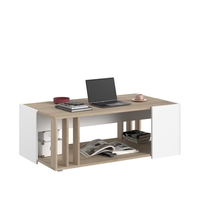 Table basse AUSTRAL - DÈcor blanc et chene du Japon - L 119 x P 43 x H 68 cm - PARISOT