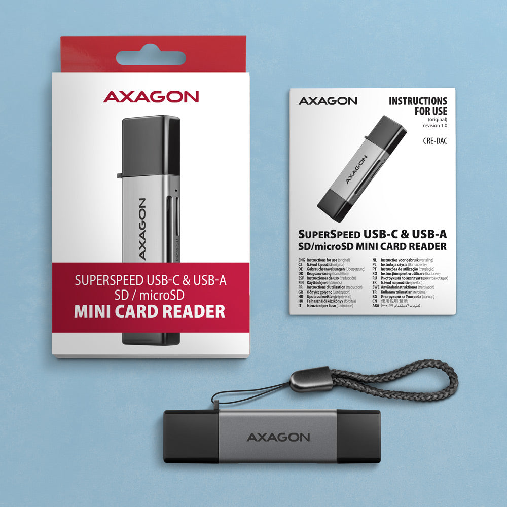 Lecteur de Cartes USB-C 3.2 Axagon CRE-DAC (Gris)