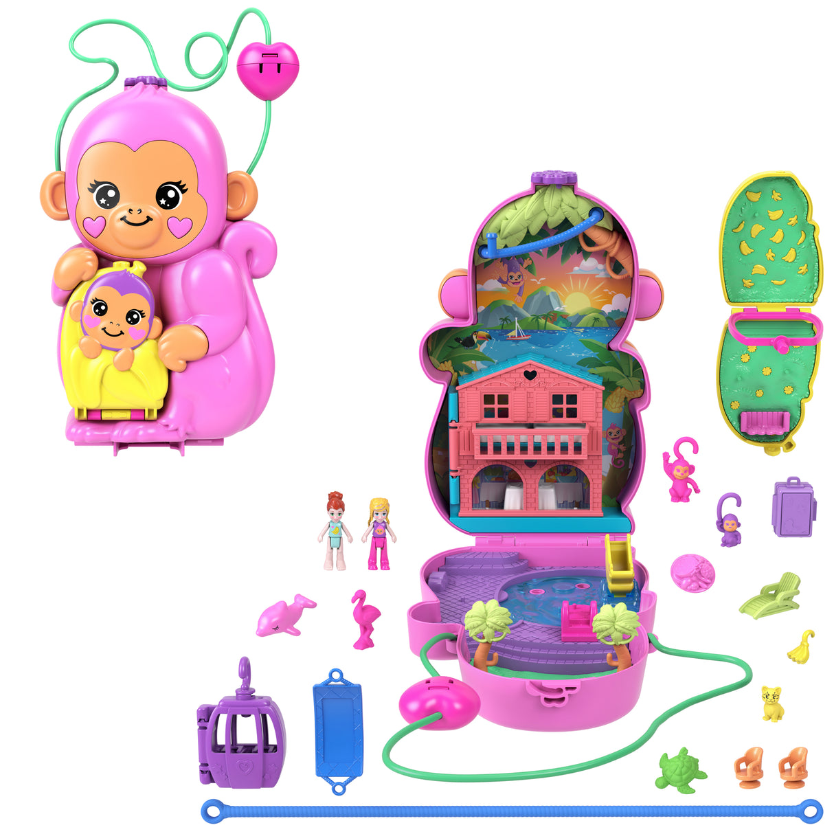 Polly Pocket-Maman Singe et Son Bébé-Coffret 2 mini-figurines HWP04