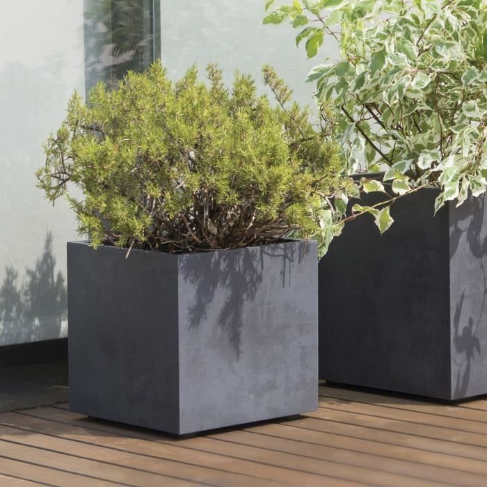 DEROMA Pot de fleurs Cube Millennium R - 39 x H39,1 cm - Anthracite - A réserve d'eau